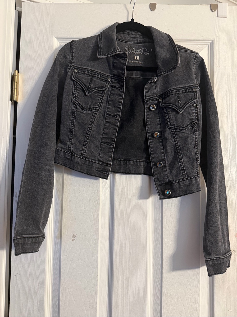 Miss Me Black Washed Cropped Denim Jacket